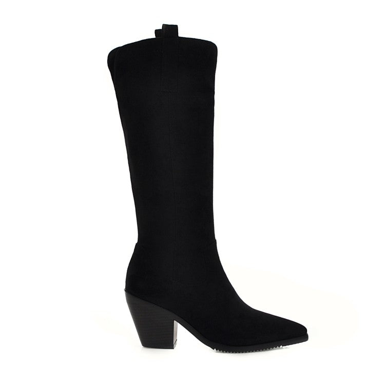 Pointed Toe Beveled Heel Knee-High Boots for Women