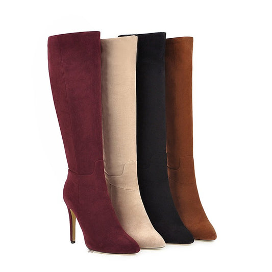 Pointed Toe Side Zippers Stiletto Heel Knee-High Boots for Women