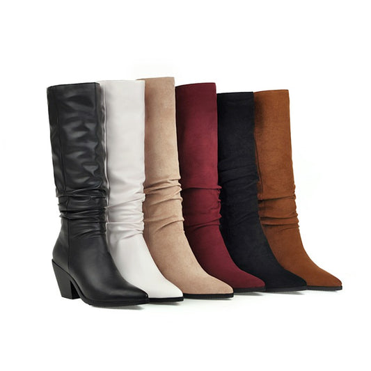 Pointed Toe Beveled Heel Knee-High Boots for Women