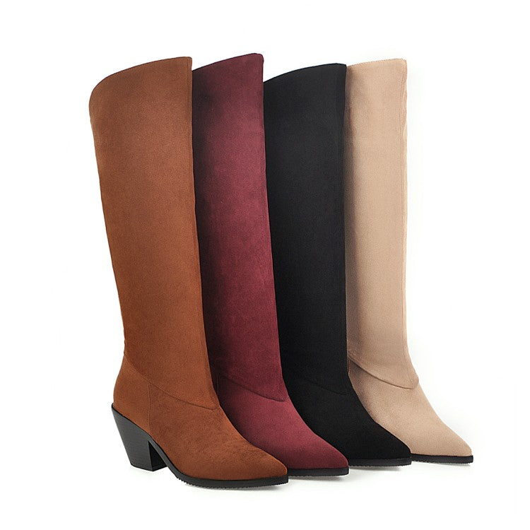 Pointed Toe Beveled Heel Knee-High Boots for Women