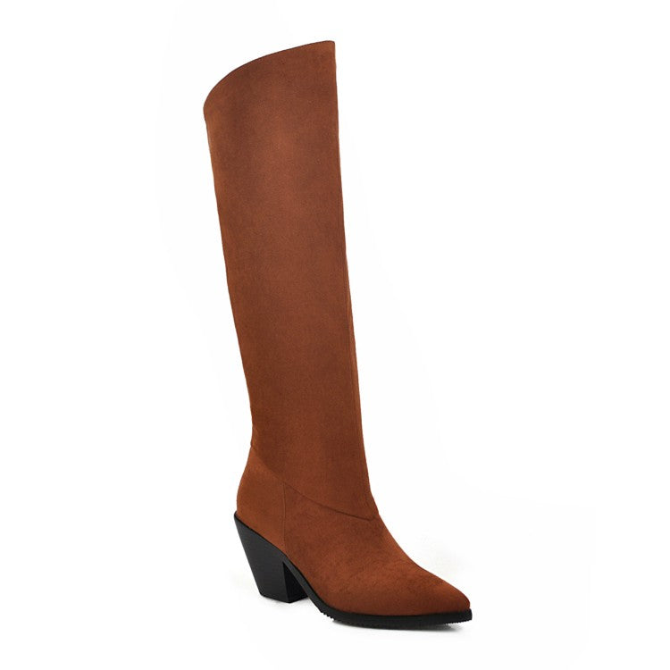 Pointed Toe Beveled Heel Knee-High Boots for Women