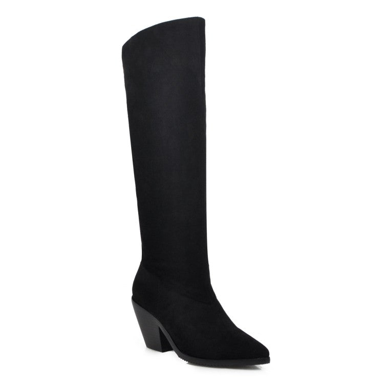 Pointed Toe Beveled Heel Knee-High Boots for Women