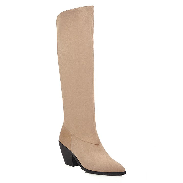 Pointed Toe Beveled Heel Knee-High Boots for Women