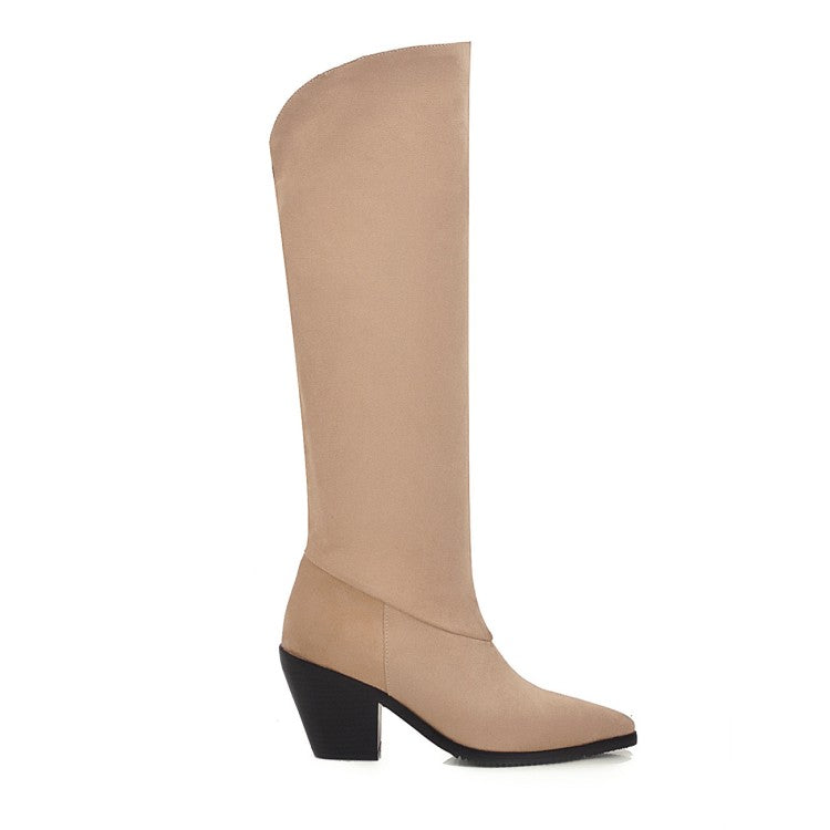 Pointed Toe Beveled Heel Knee-High Boots for Women