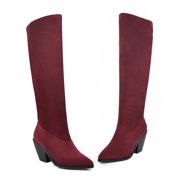 Pointed Toe Beveled Heel Knee-High Boots for Women