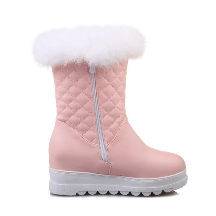 Round Toe Tied Straps Pearls Flat Platform Mid-Calf Boots for Women