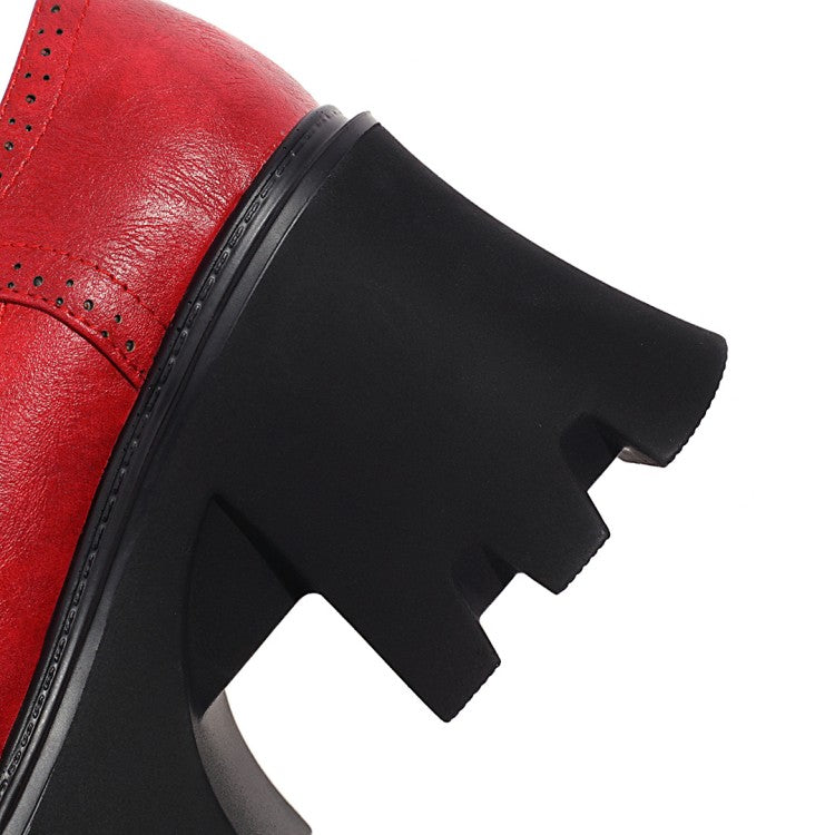 Women's Square Toe T Strap Block Heel Platform Pumps