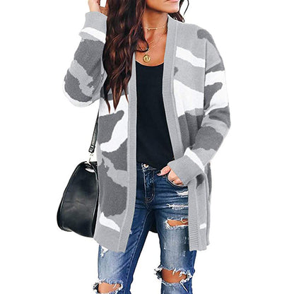 Cardigans Kniting Bicolor Camo Long Sleeves for Women