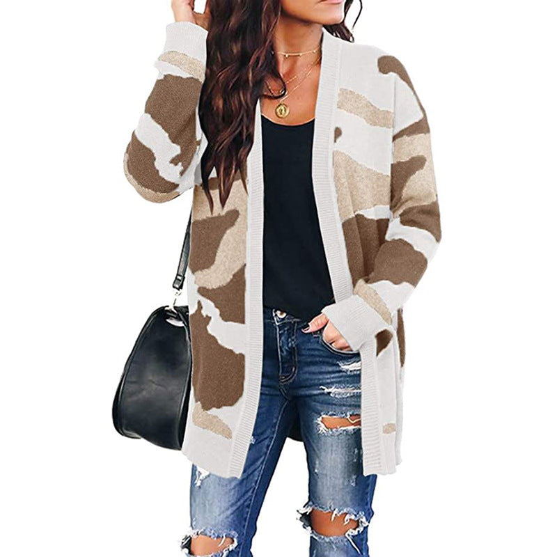 Cardigans Kniting Bicolor Camo Long Sleeves for Women