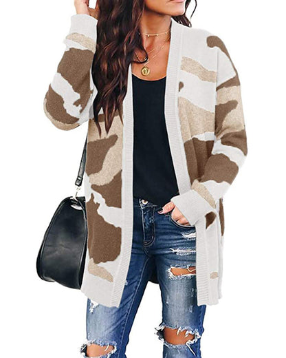 Cardigans Kniting Bicolor Camo Long Sleeves for Women