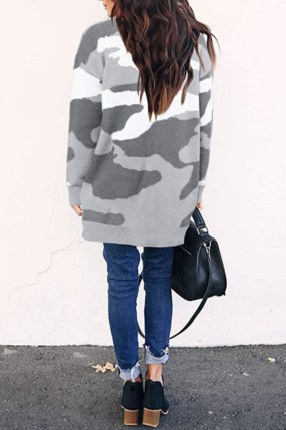 Cardigans Kniting Bicolor Camo Long Sleeves for Women