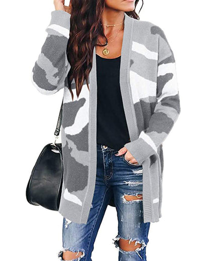 Cardigans Kniting Bicolor Camo Long Sleeves for Women