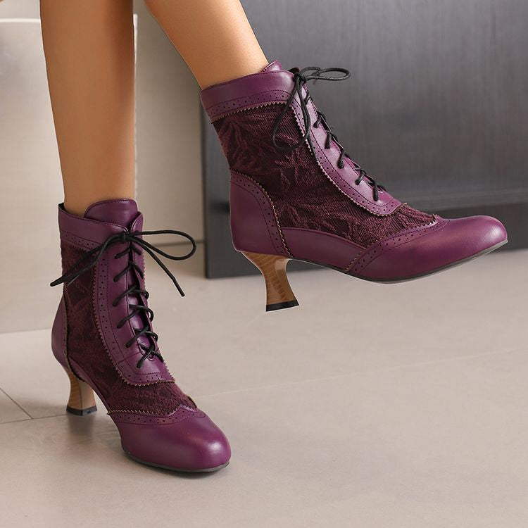 Women's Lace Up High Heel Ankle Boots