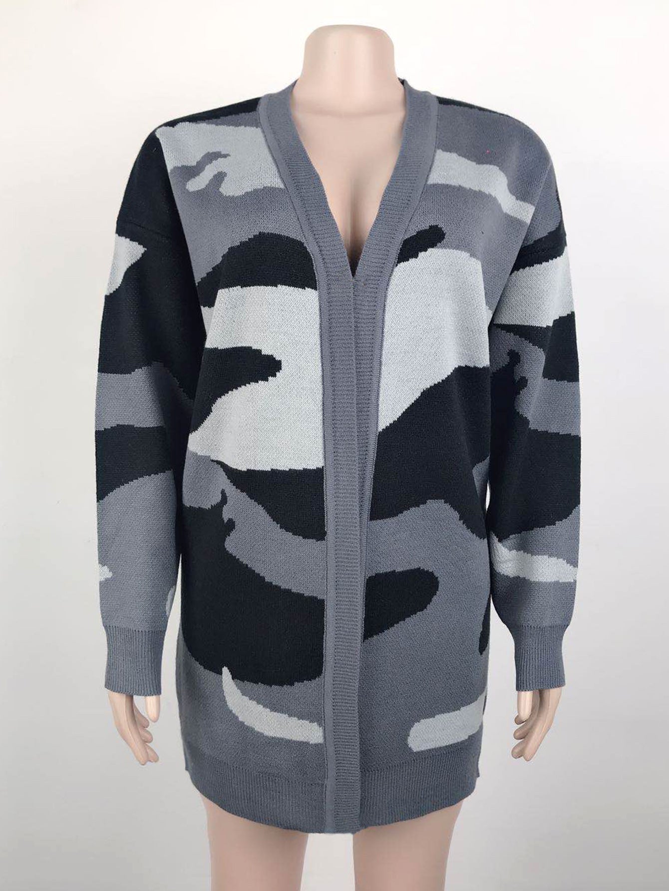 Cardigans Kniting Bicolor Camo Long Sleeves for Women