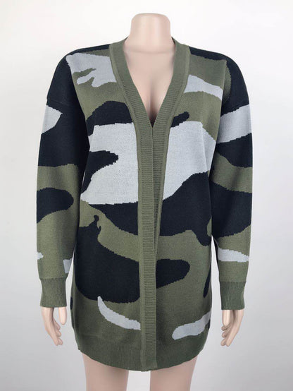 Cardigans Kniting Bicolor Camo Long Sleeves for Women