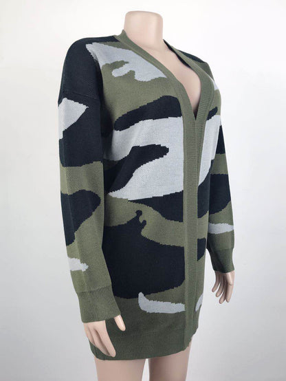 Cardigans Kniting Bicolor Camo Long Sleeves for Women