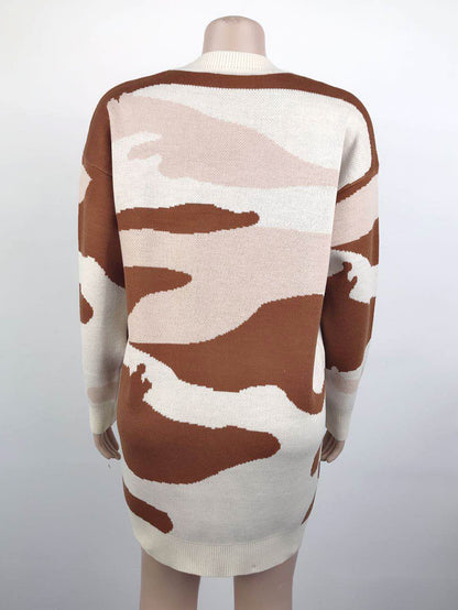 Cardigans Kniting Bicolor Camo Long Sleeves for Women