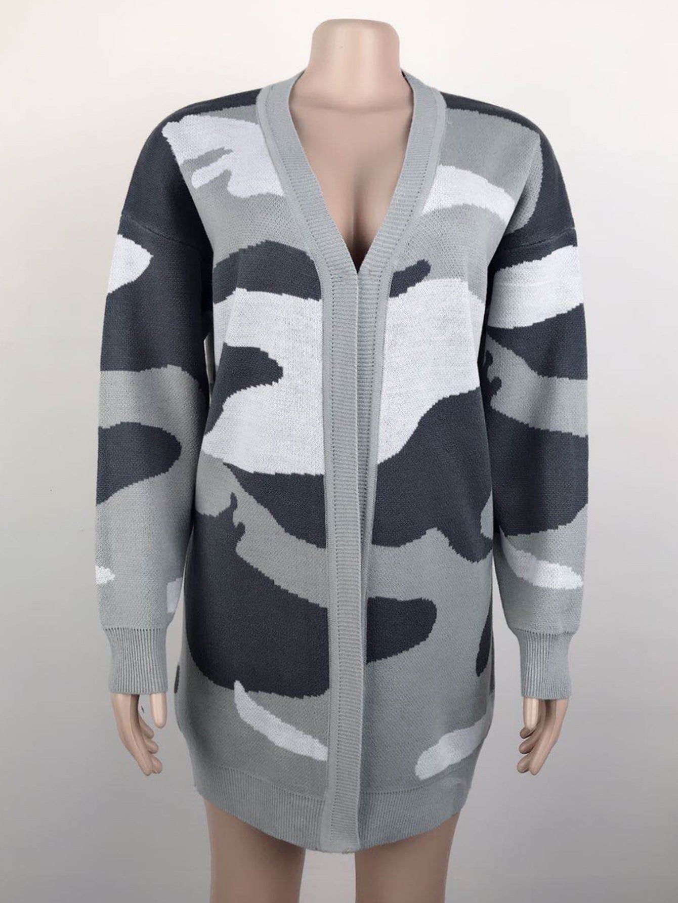 Cardigans Kniting Bicolor Camo Long Sleeves for Women