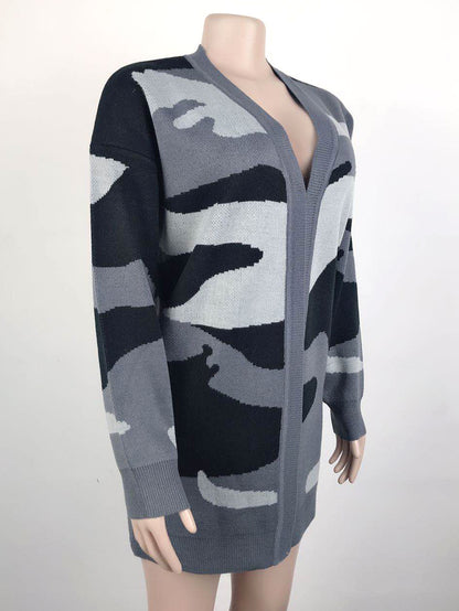 Cardigans Kniting Bicolor Camo Long Sleeves for Women