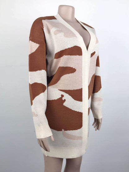 Cardigans Kniting Bicolor Camo Long Sleeves for Women