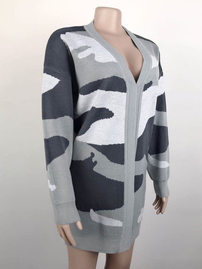 Cardigans Kniting Bicolor Camo Long Sleeves for Women