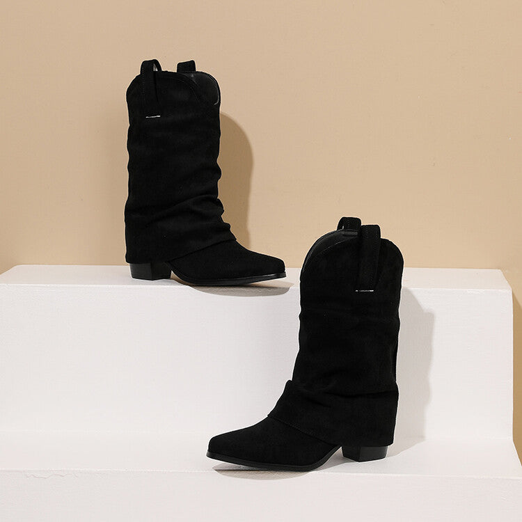 Women's Pleated Pointed Toe Western Boots