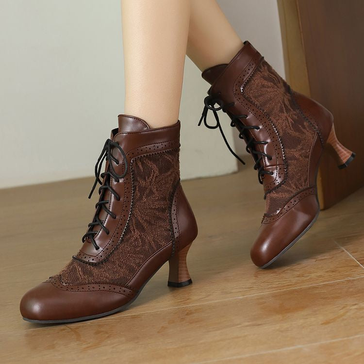 Women's Lace Up High Heel Ankle Boots