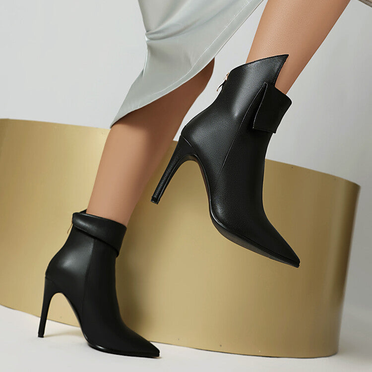 Women's Glossy Pointed Toe Thin Heel Ankle Boots