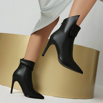 Women's Glossy Pointed Toe Thin Heel Ankle Boots