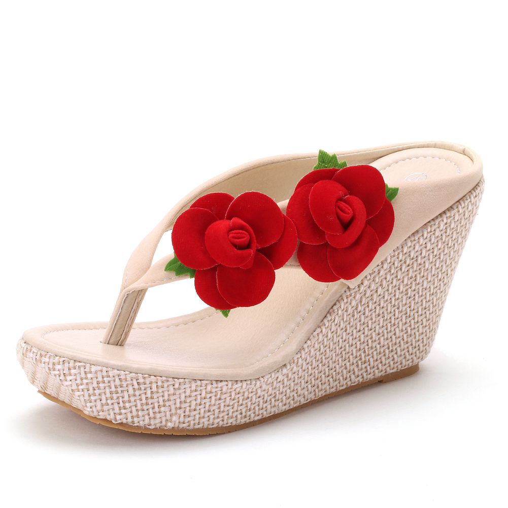 Women Bohemia Flora Sandbeach Platform Wedge Heel Flip Flops Slides