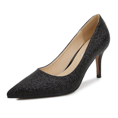 Ladies Glittery Pointed Toe Shallow Stiletto Heel Pumps