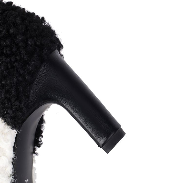 Women's Patchwork Round Toe High Heel Mid Calf Boots