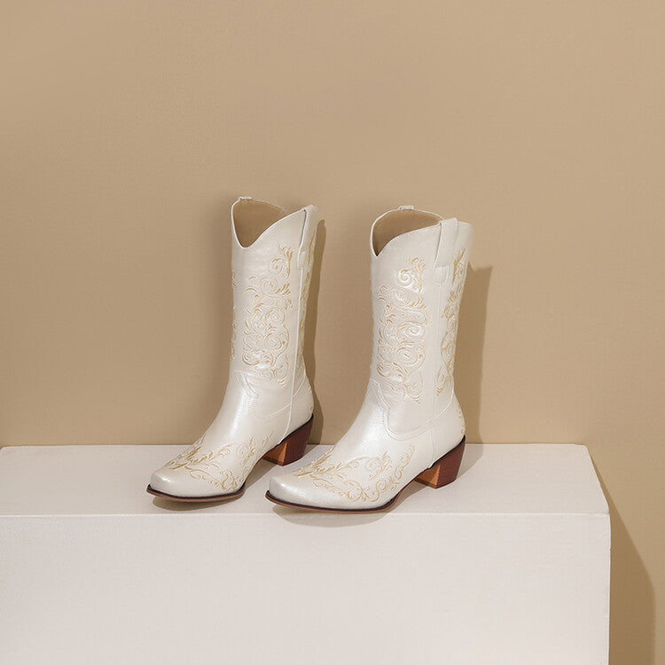 Women's Embroider Block Heel Western Boots