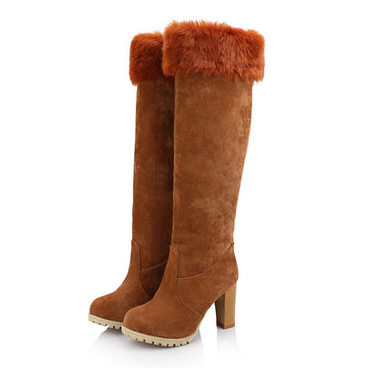 Ladies Faux Fur High Heel Knee High Boots