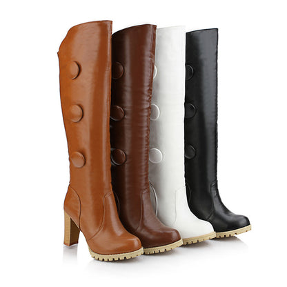 Ladies Faux Leather High Heel Knee High Boots