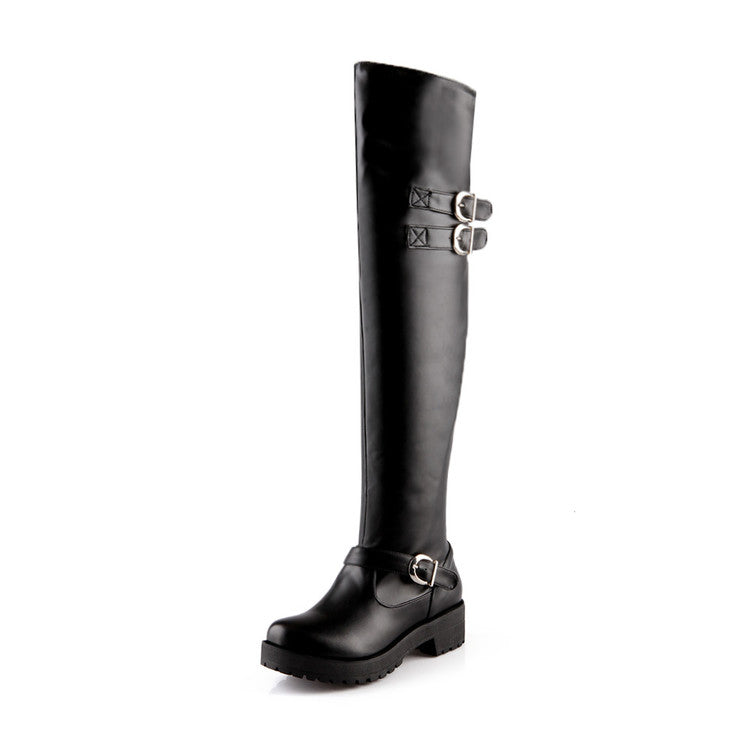 Buckles Belts Puppy Heel Over the Knee Boots for Women