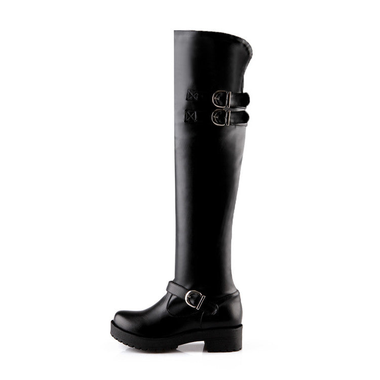 Buckles Belts Puppy Heel Over the Knee Boots for Women