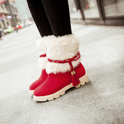 Furry Metal Chains Tassel Short Boots for Women