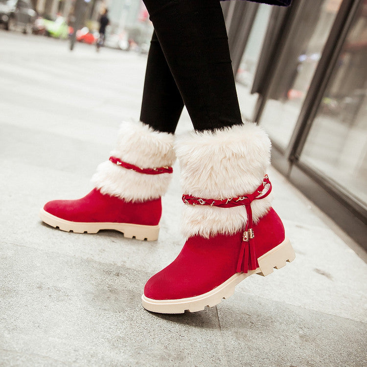 Furry Metal Chains Tassel Short Boots for Women