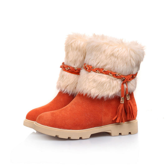 Furry Metal Chains Tassel Short Boots for Women