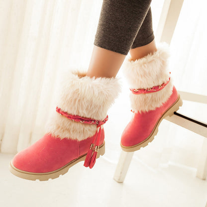 Furry Metal Chains Tassel Short Boots for Women