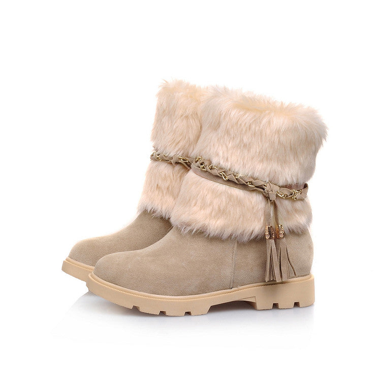 Furry Metal Chains Tassel Short Boots for Women