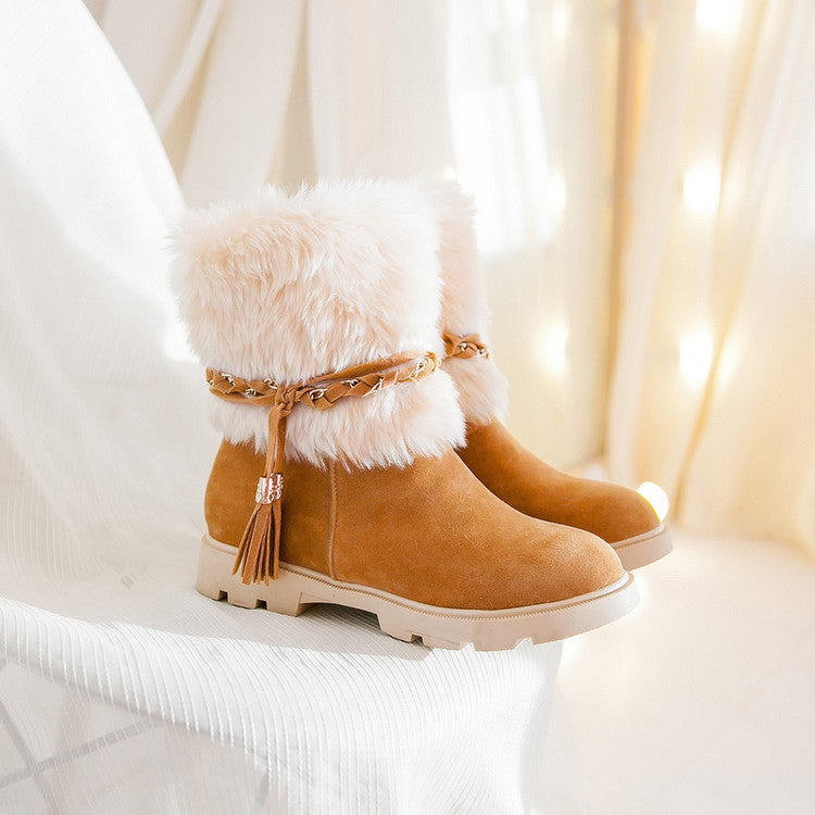 Furry Metal Chains Tassel Short Boots for Women