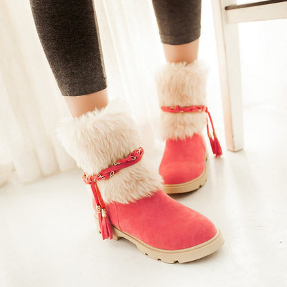 Furry Metal Chains Tassel Short Boots for Women