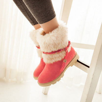 Furry Metal Chains Tassel Short Boots for Women