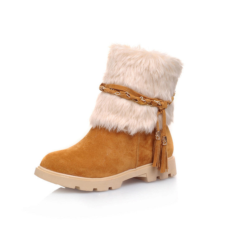 Furry Metal Chains Tassel Short Boots for Women