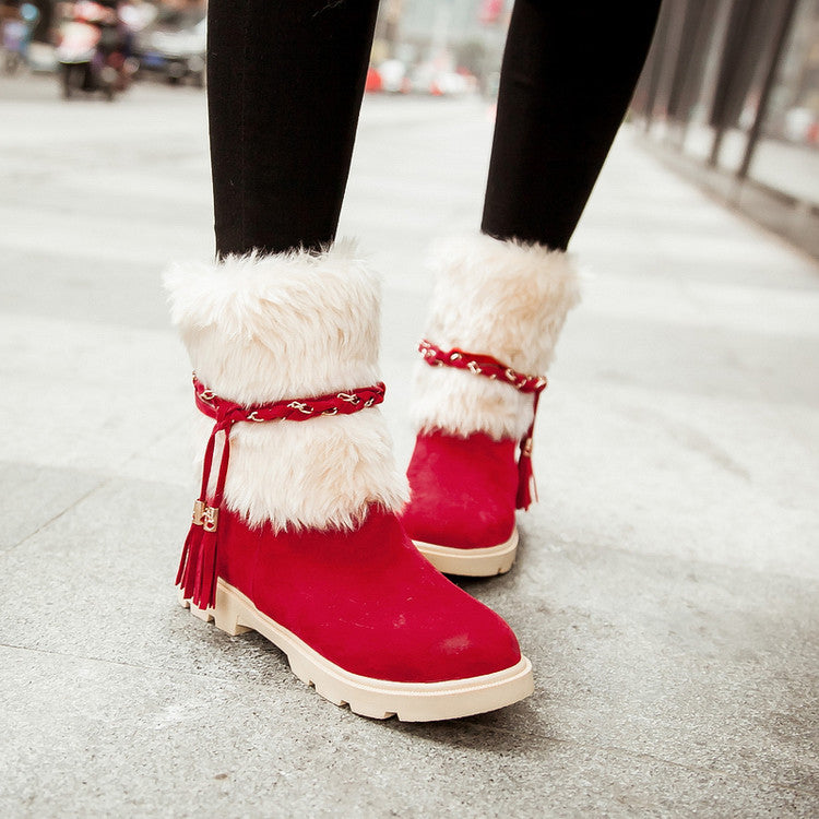 Furry Metal Chains Tassel Short Boots for Women