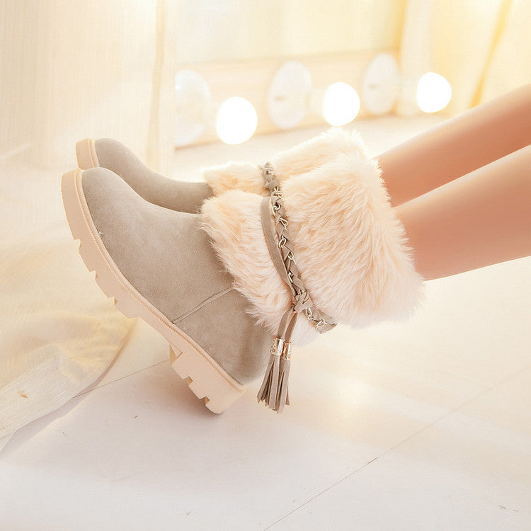 Furry Metal Chains Tassel Short Boots for Women