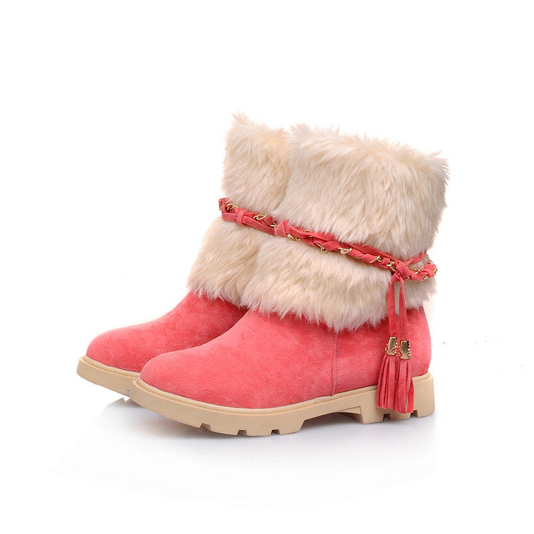 Furry Metal Chains Tassel Short Boots for Women