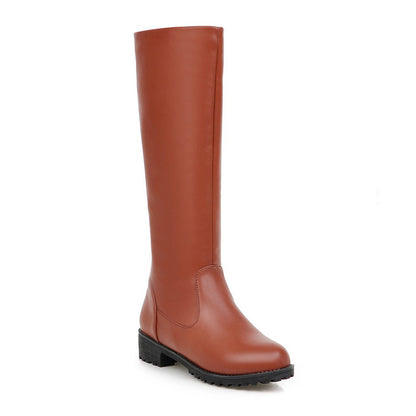 Pu Leather Round Toe Platform Knee High Boots for Women